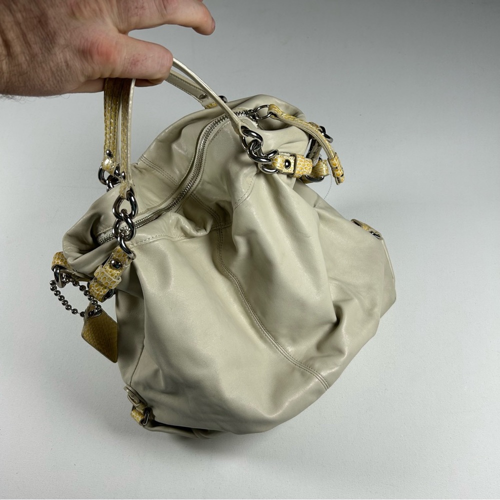Vintage Y2k Coach Brooke Cream Leather Hobo Shoulder Bag 1482 Reptile Trim RARE - Picture 3 of 12